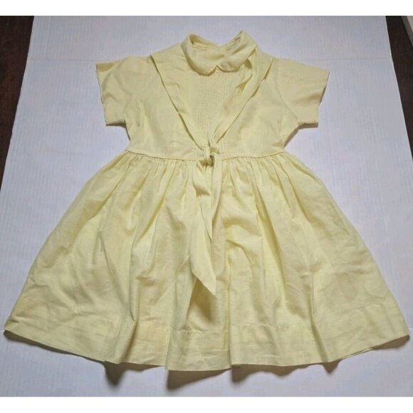 Vintage 1950s Baby Dress Yellow Little Girls Sailor Frock Button Pleated Ruffle - Picture 2 of 8